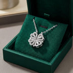 Golden Clover Necklace with Zircon Heart Pendant