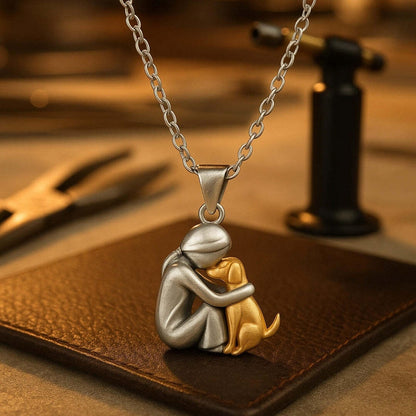 "Forever in Your Heart" Dog Hug Pendant Necklace