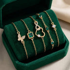 Hollow Heart Green Crystal Bracelet Set