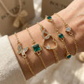 Hollow Heart Green Crystal Bracelet Set