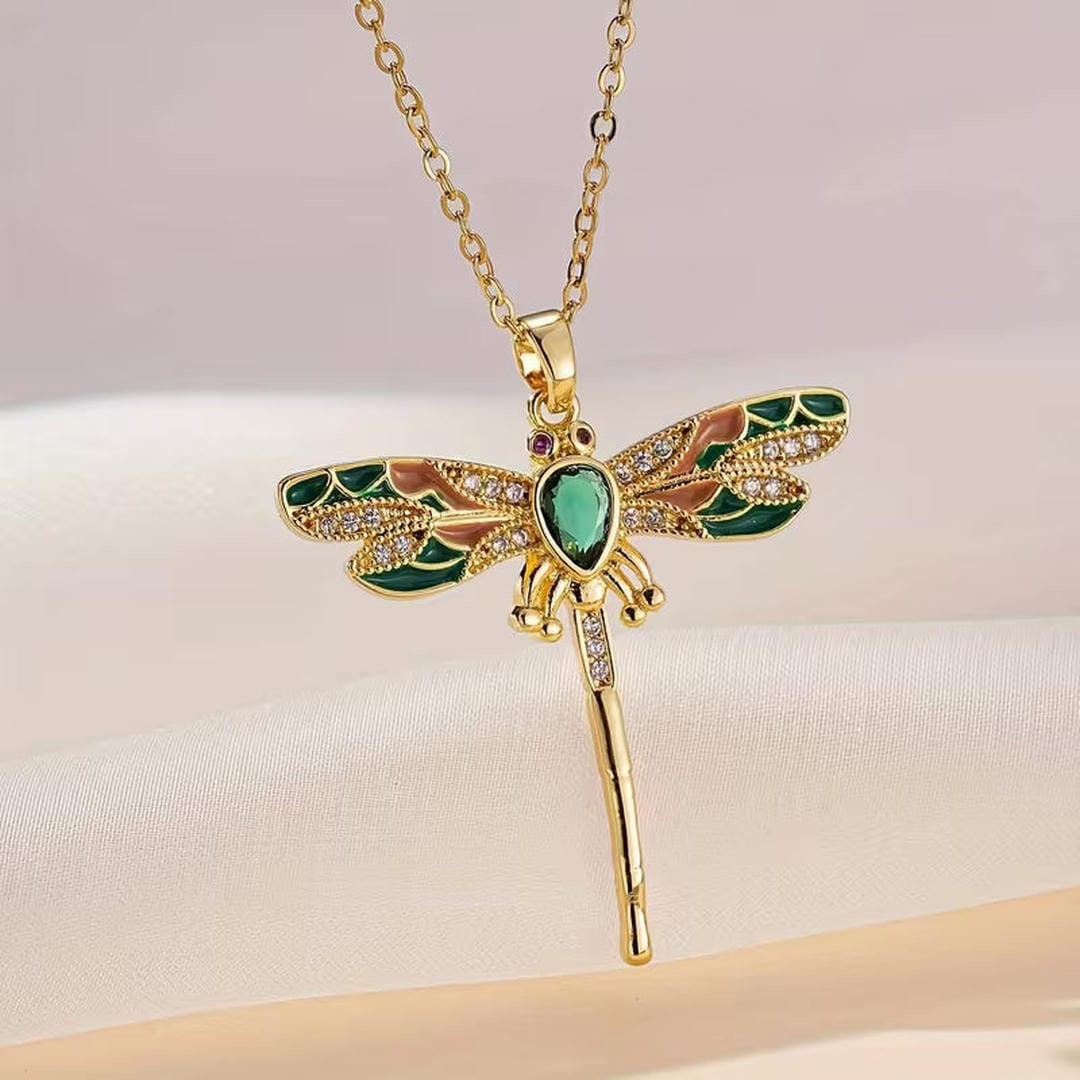 Emerald Dragonfly Elegance Necklace