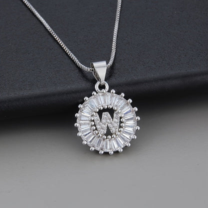 White Gold Initial Letter Zirconia Necklace