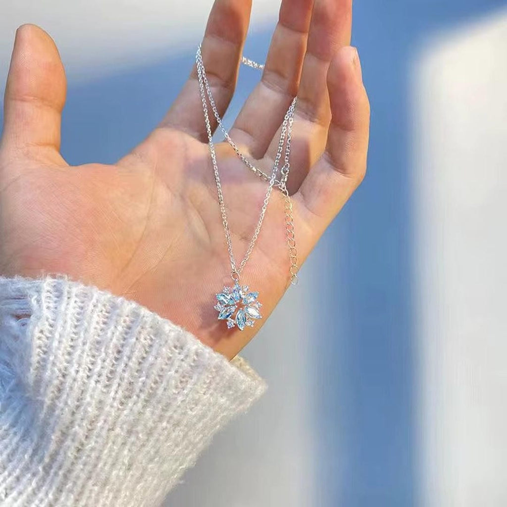 Blue Snowflake Flower Pendant Necklace